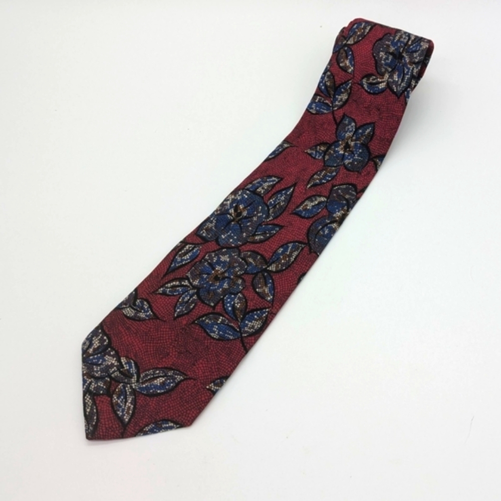 Harwell's Men's Tie Silk Red Blue Floral Classic Length
